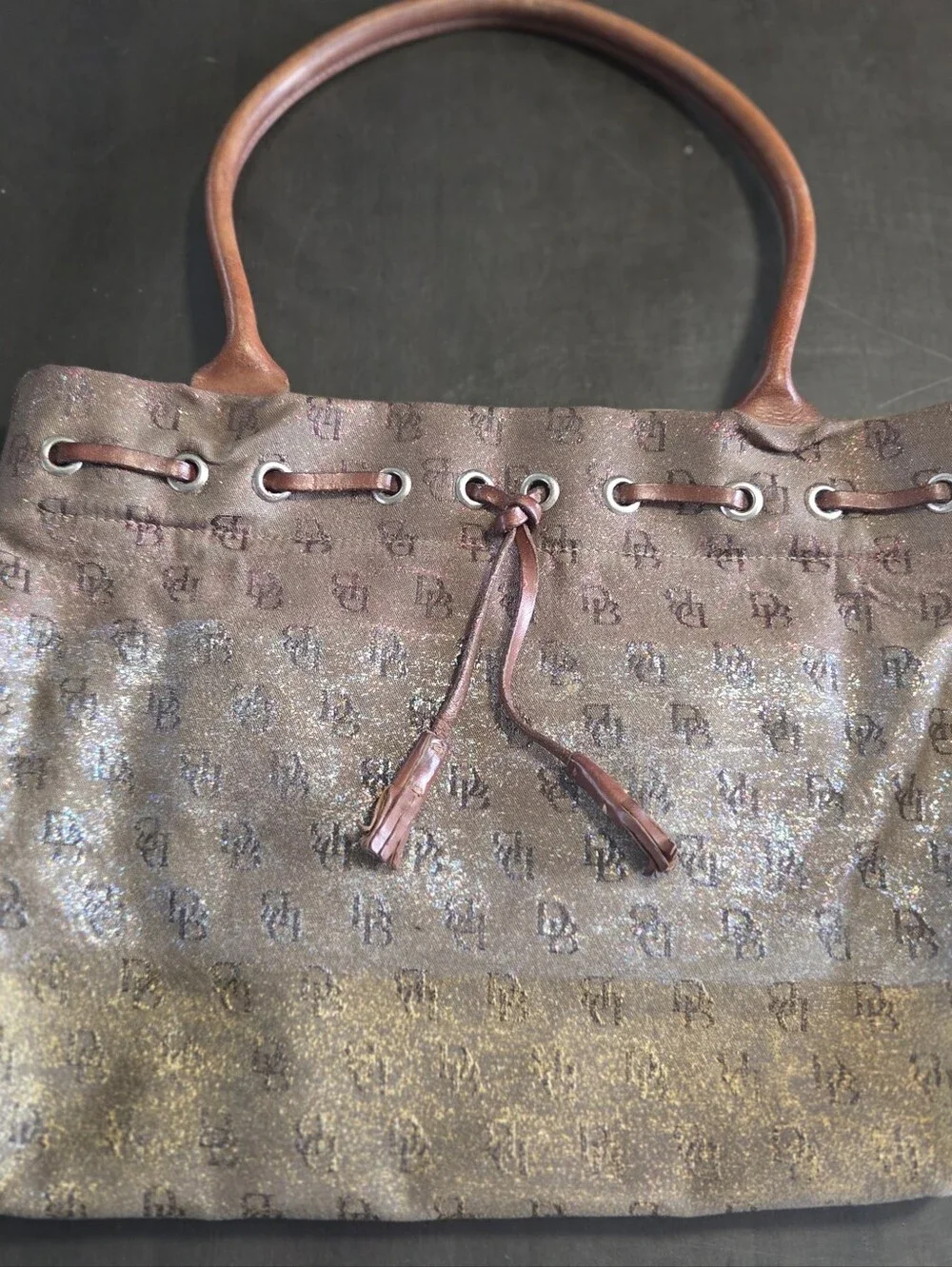 Vintage Dooney & Bourke Glitter Monogram IT Drawstring Tote Made  USA Authentic